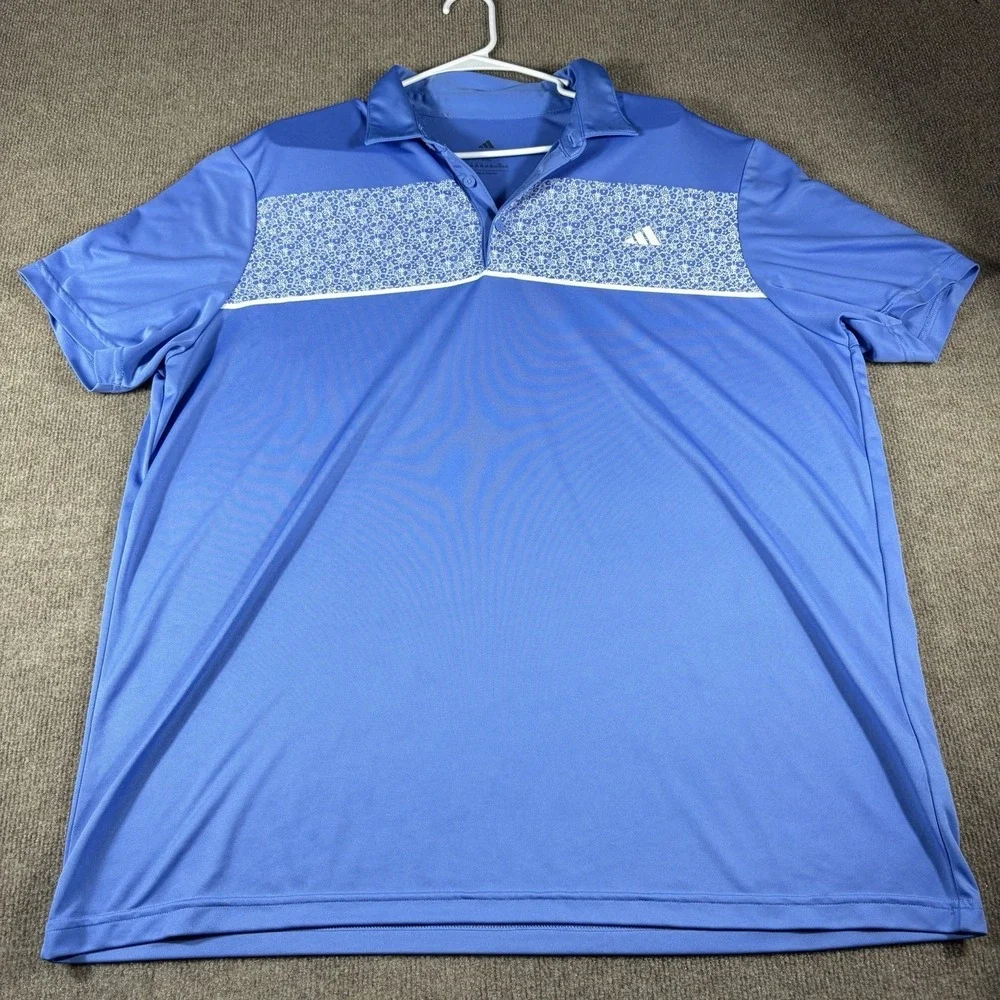 Adidas mens golf polo shirts Short Sleeve Floral Blue 2XL